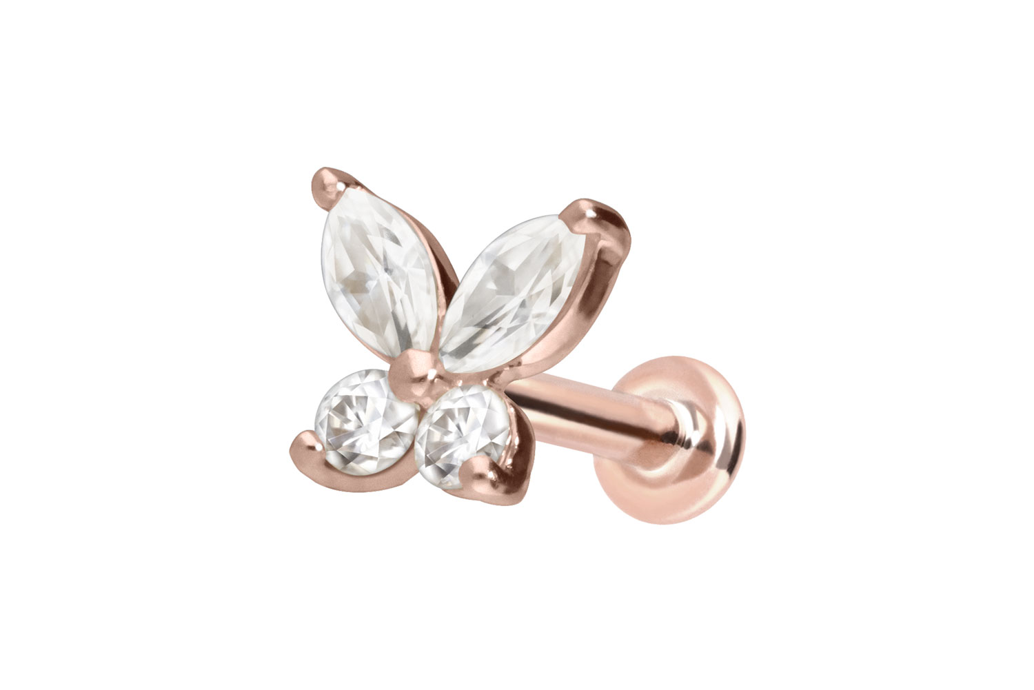 14 Karat Gold Labret Piercing mit Innengewinde MOISSANIT-SCHMETTERLING